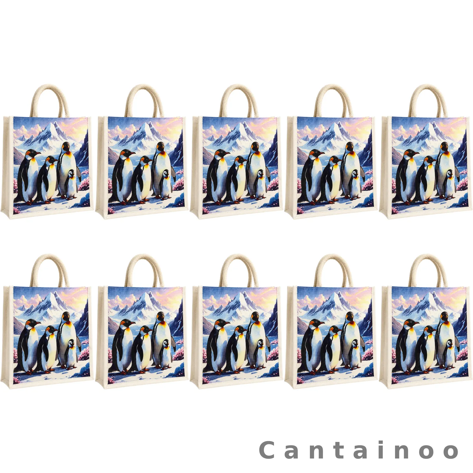Arctic Penguin Canvas Zip Bag — Cute Reusable Tote for Gifts & Kids