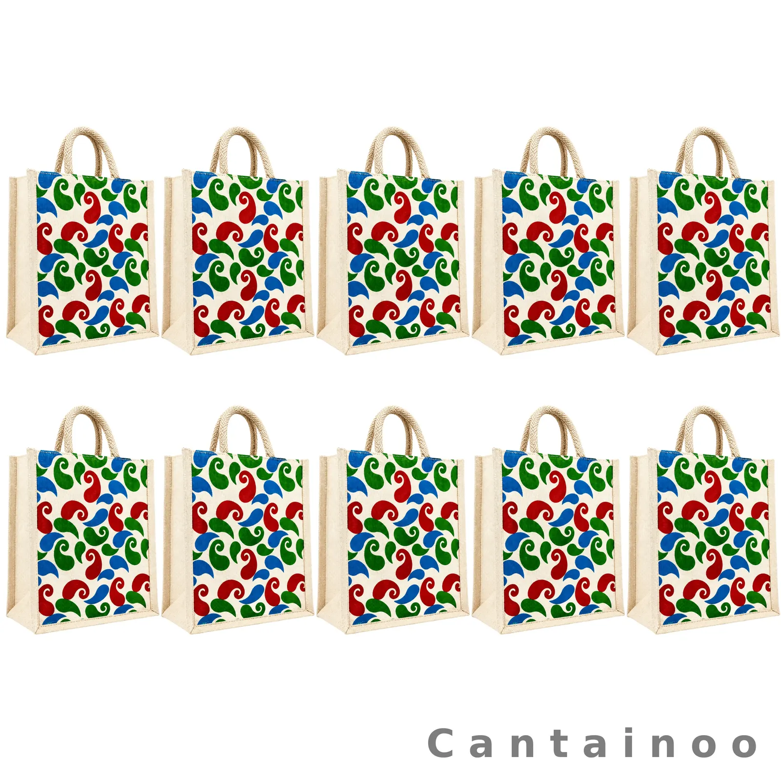 Artisan Paisley Canvas Tote (Red & Green) — Reusable Shopping Bag