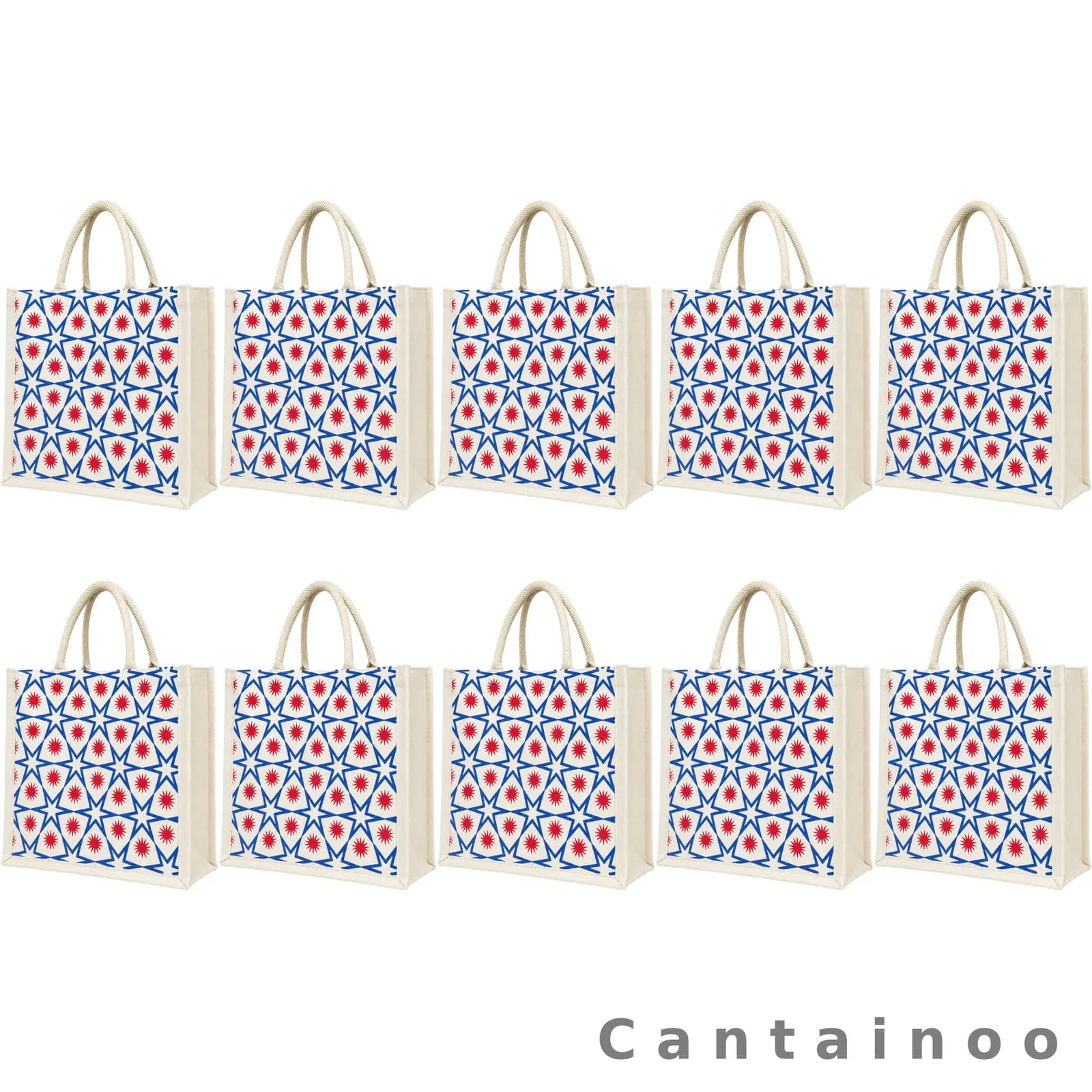 Blue Star Geometric Canvas Tote Bag — Trendy Reusable Shopping Bag