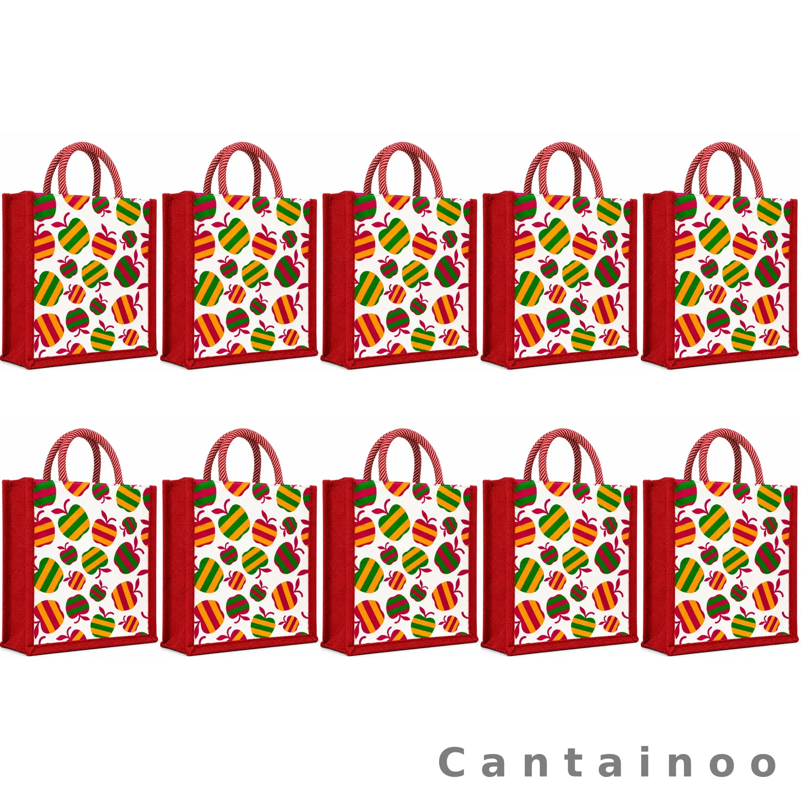 Colorful Apple Print Canvas Tote Bag — Cute Reusable Shopping Bag