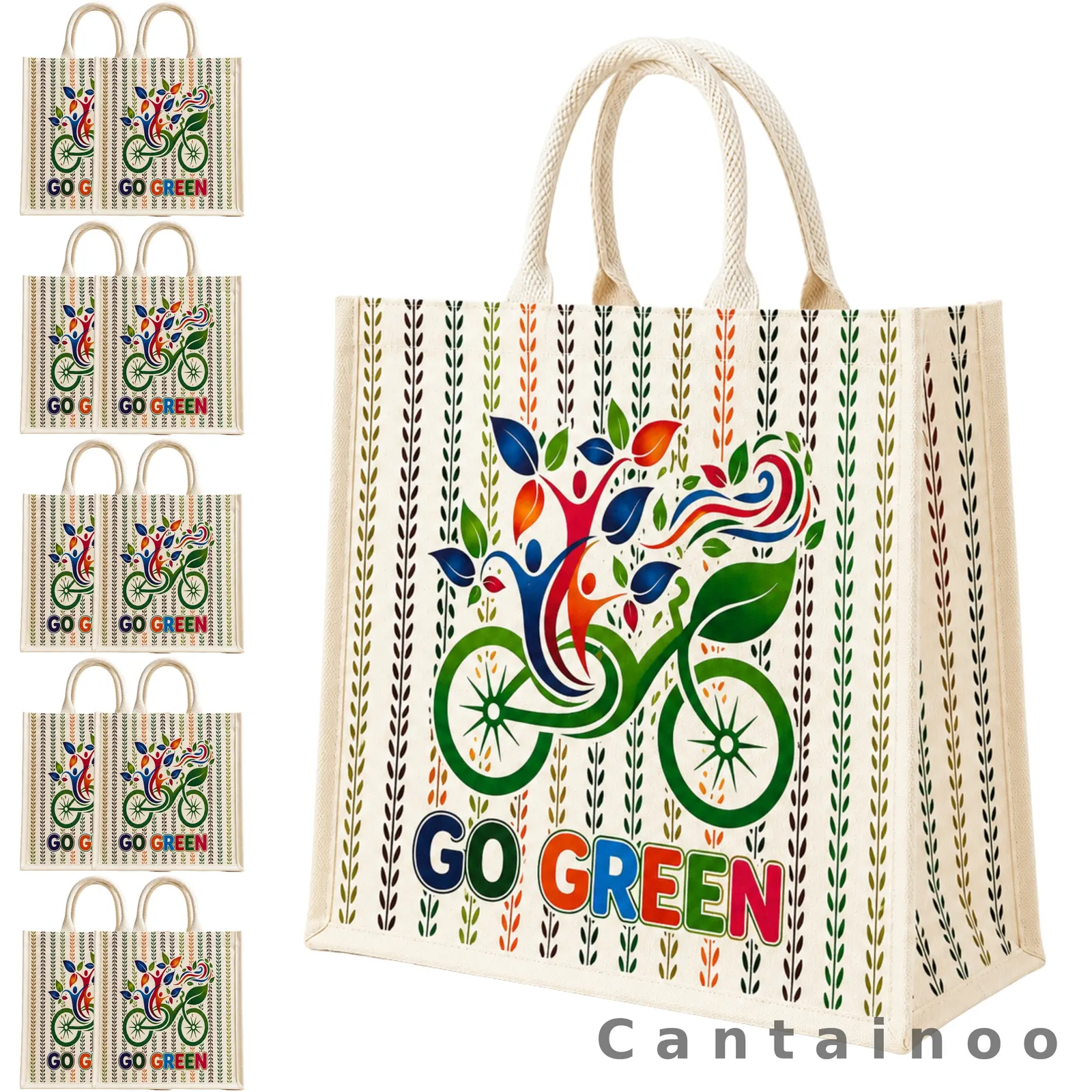 'Go Green' Cycle Print Canvas Tote Bag — Eco-Friendly Reusable Shopper