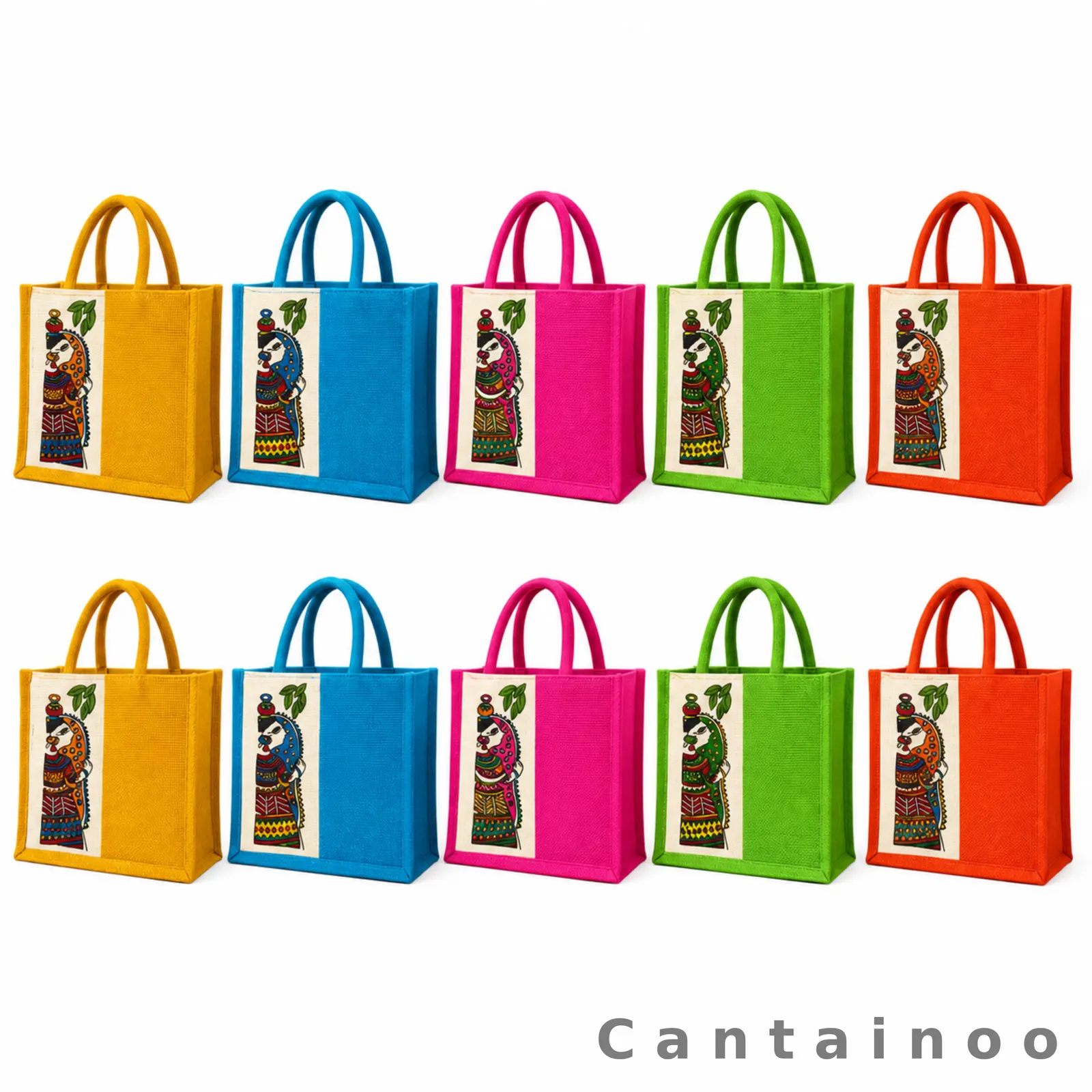 Goddess Durga Multicolor Zip Jute Bag — Festive Return Gift Tote