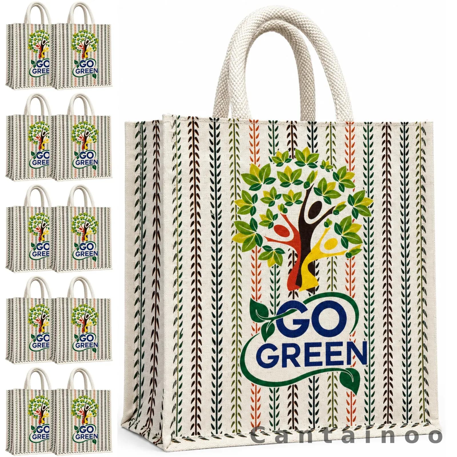 Green Tree Print Canvas Tote Bag — Eco Reusable Shopping Bag