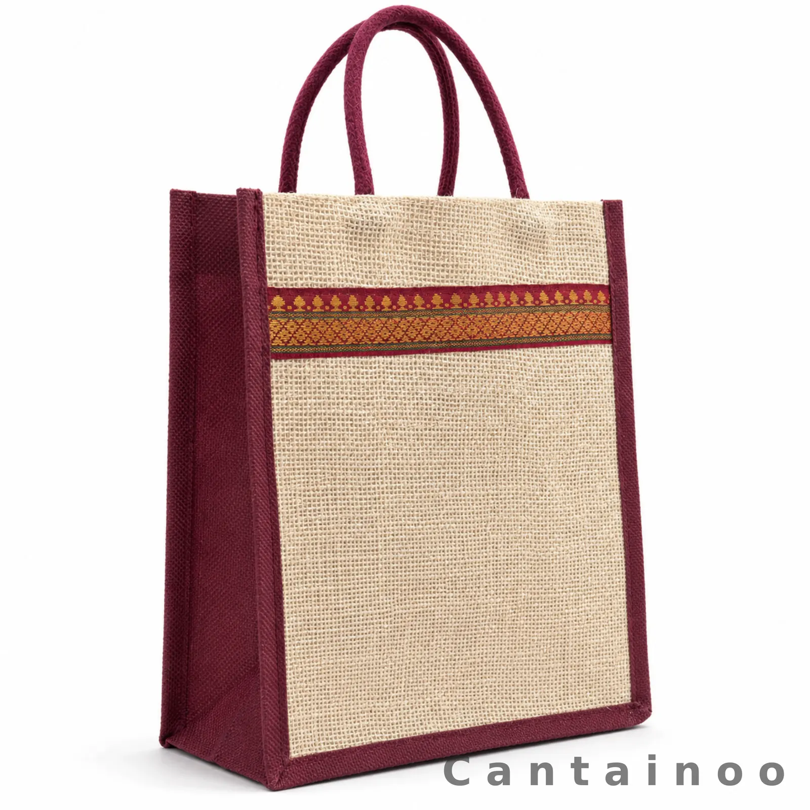 Maroon Traditional Border Jute Bag — Elegant Wedding Return Gift