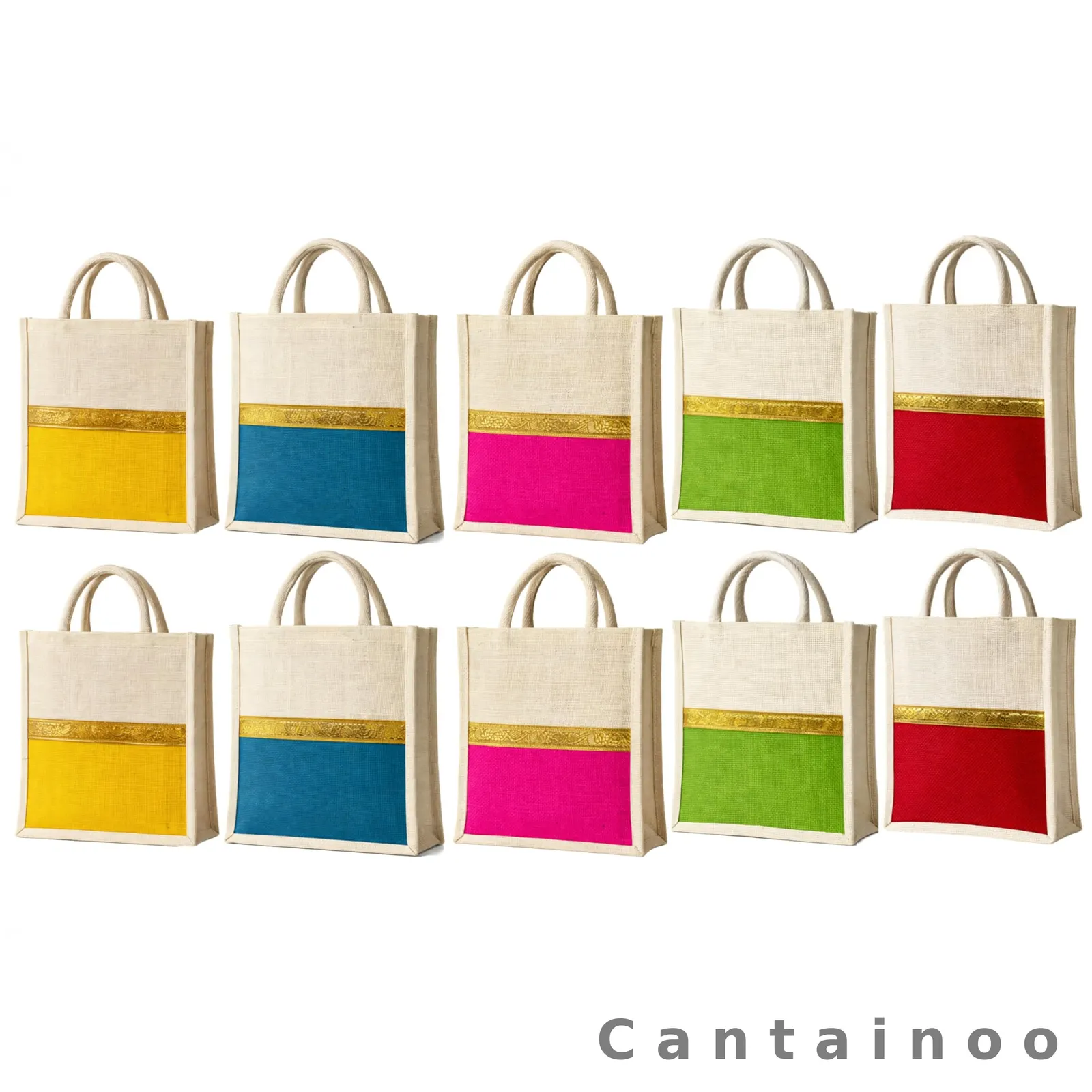 Multicolor Jute Tote Bag with Velcro — Eco-Friendly Reusable Shopper