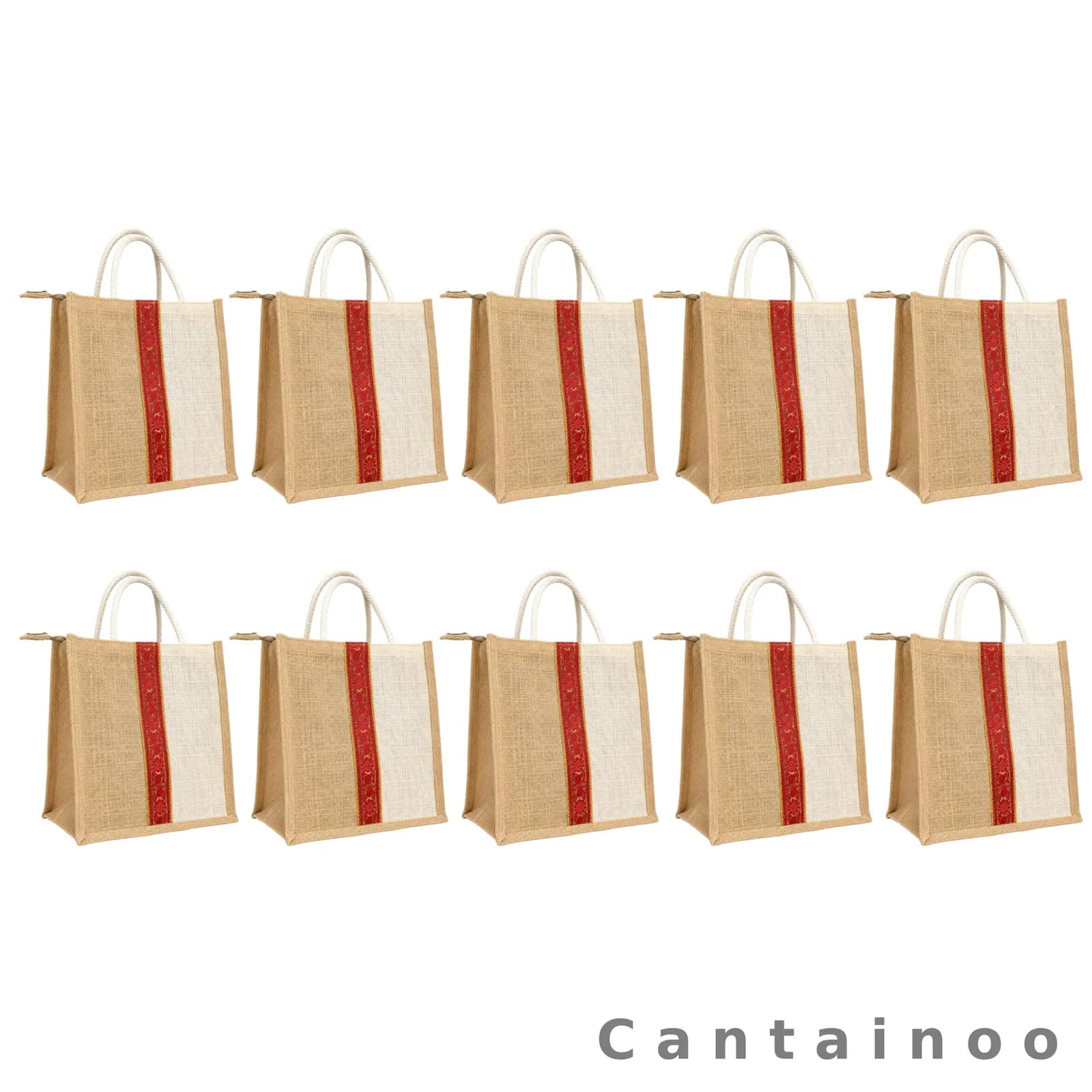 Natural Red Ethnic Zip Jute Bag — Handcrafted Return Gift Tote