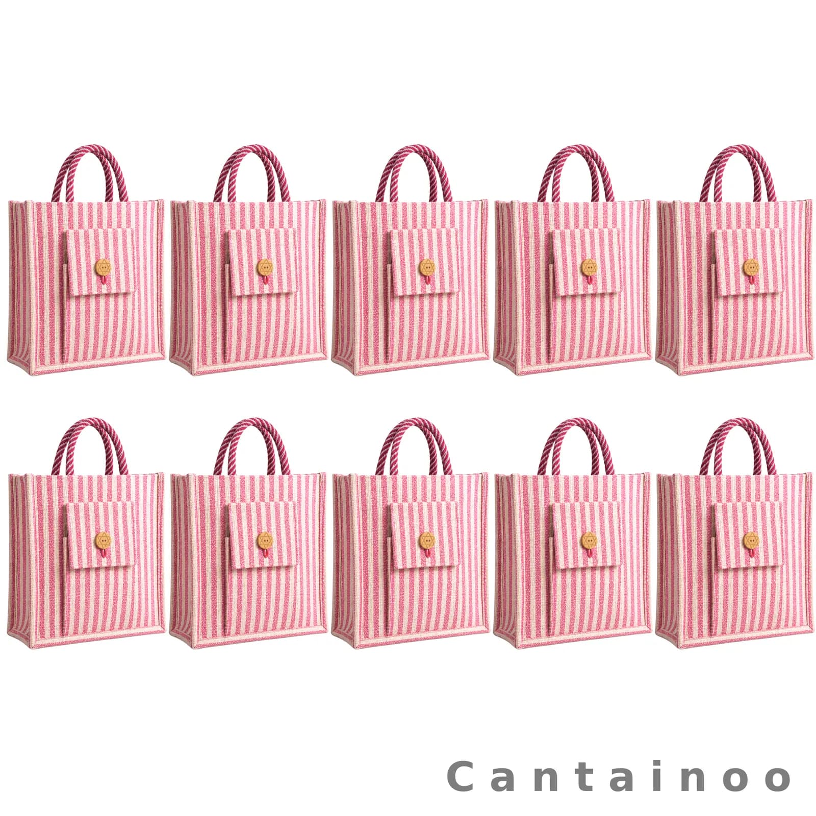 Striped Pocket Zip Jute Bag — Handy Reusable Shopping & Lunch Tote